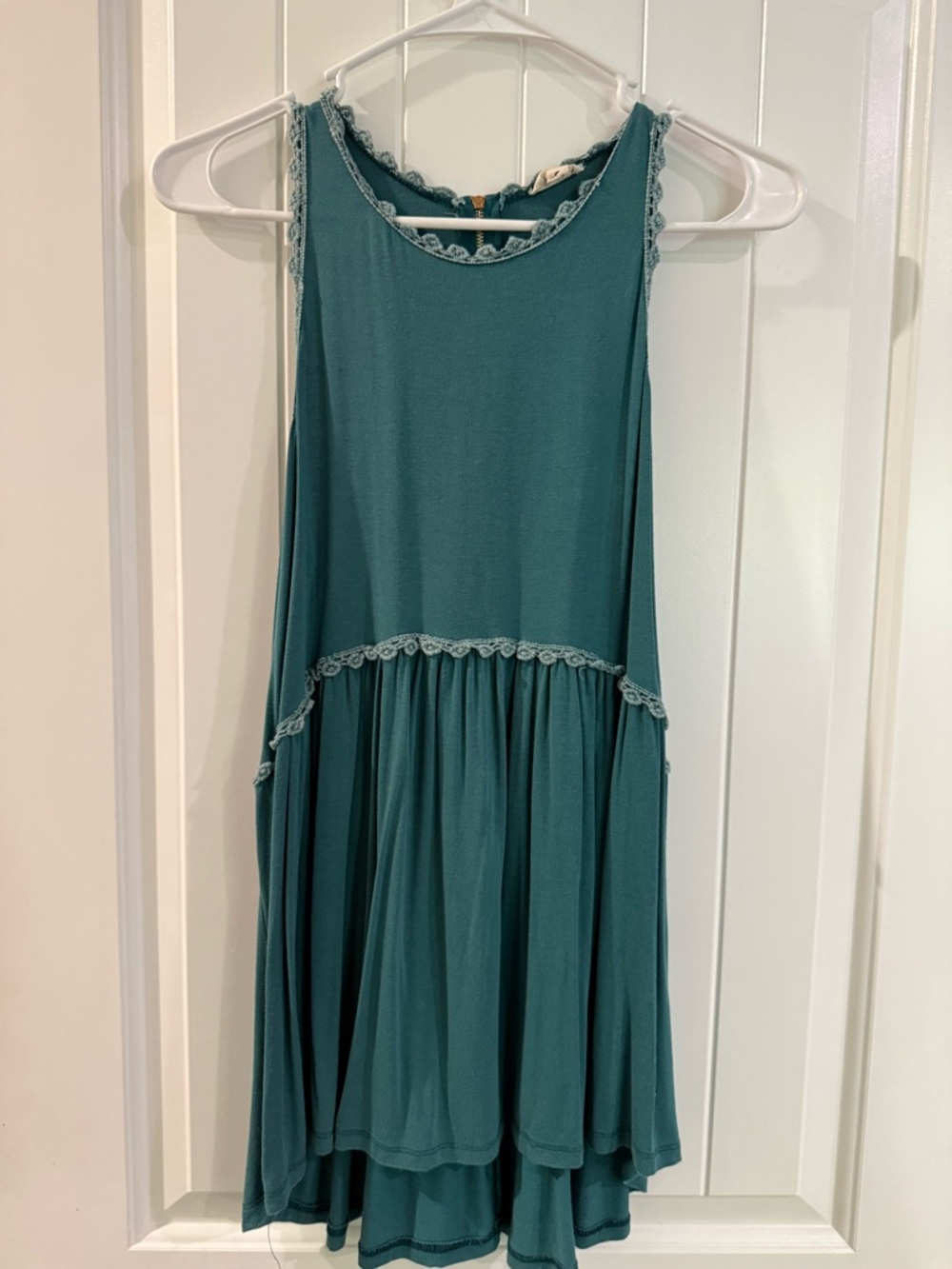 POL Teal Lace-Trim Sleeveless Swing Dress